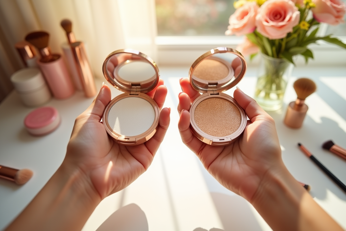 Deux coffrets de maquillage avec illuminateur et highlighter