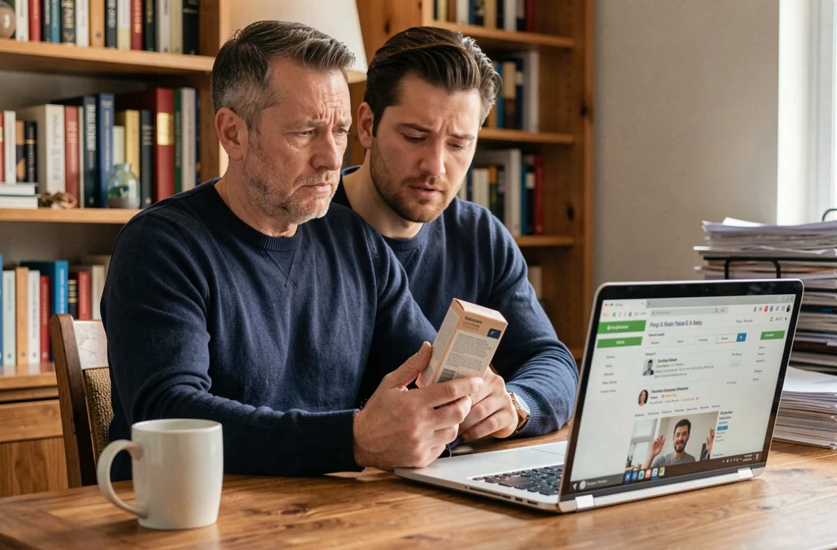 Homme consultant des avis négatifs sur les produits Chogan sur son ordinateur à son bureau à domicile