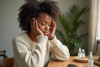 Femme appliquant de l'huile sur son cuir chevelu dans un cadre cosy