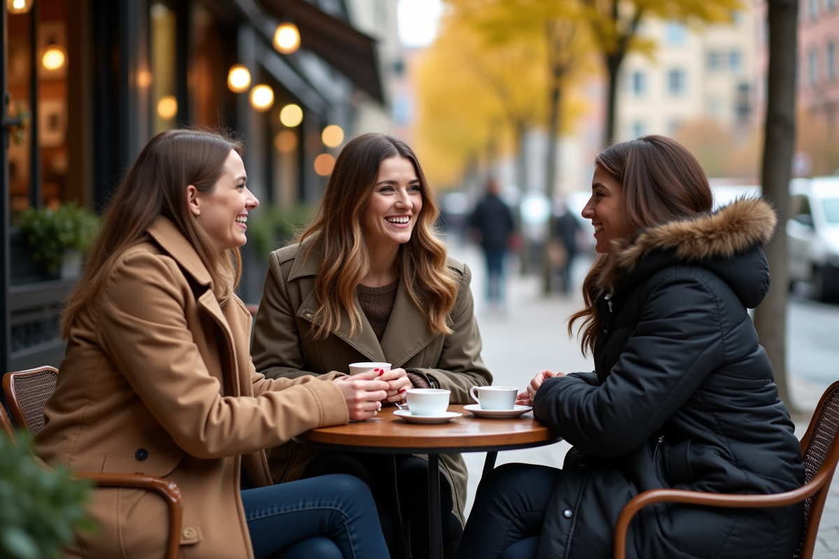 Trois femmes discutant en terrasse d