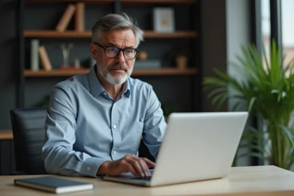 Homme d age moyen consulte un site de parfum