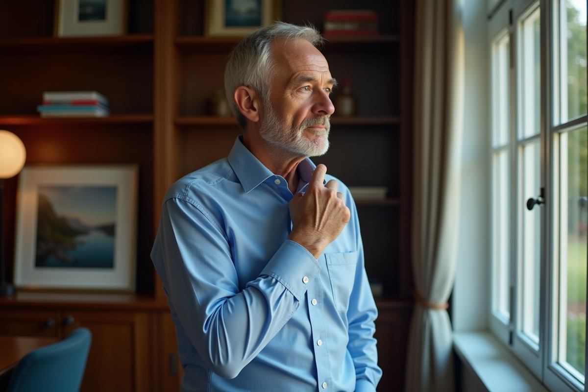 Homme pensif dans son bureau à la maison