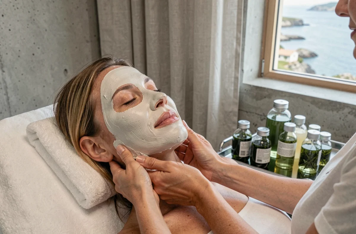 Soin du visage au masque d'argile blanche réalisé à l'Hôtel Thalasso et Spa Émeria à Tréboul