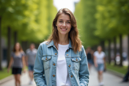 Jeune femme décontractée dans un parc urbain en ville