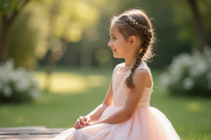 Jeune fille en robe pastel lors d’un mariage en plein air