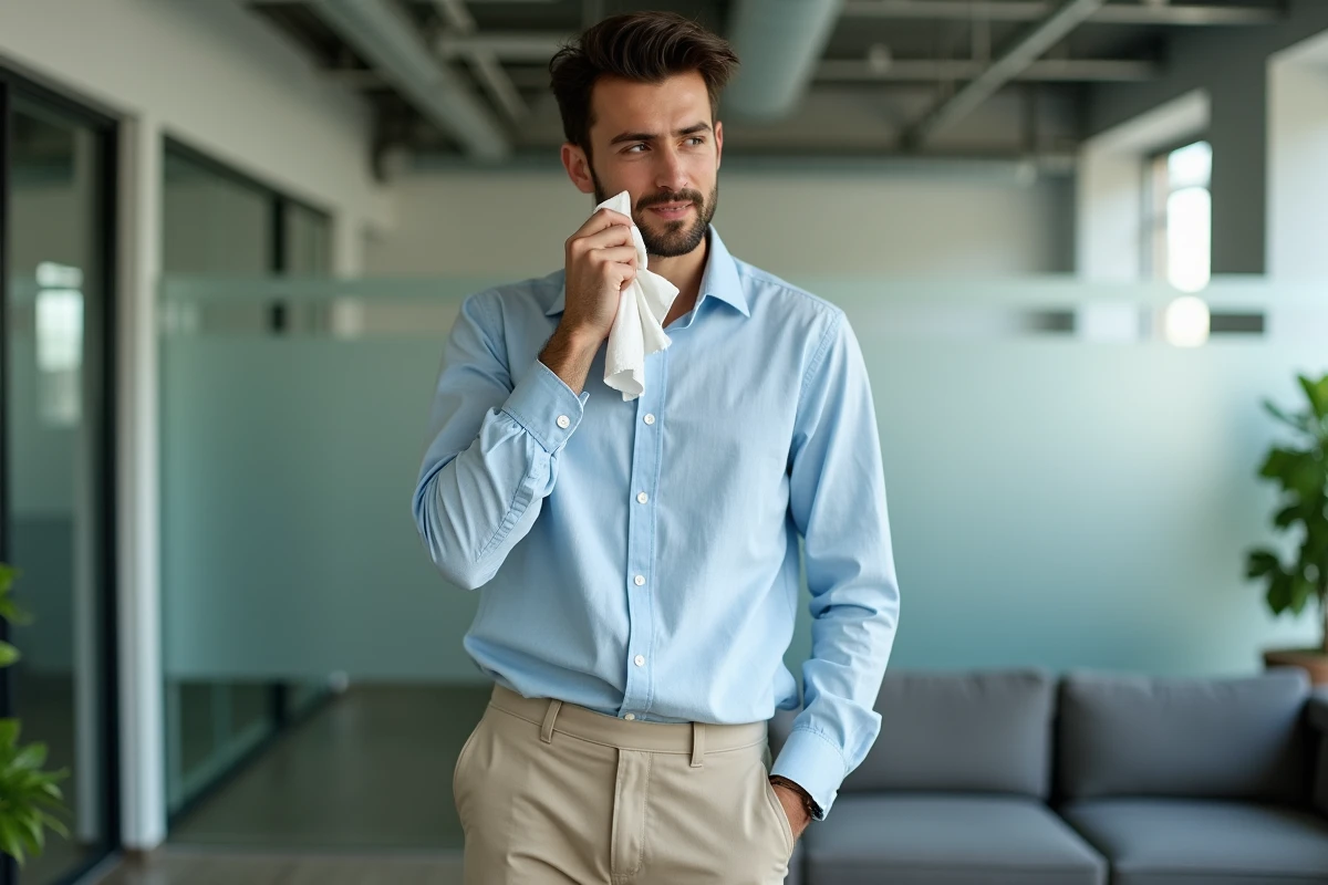 Jeune homme en chemise linen dans un bureau moderne