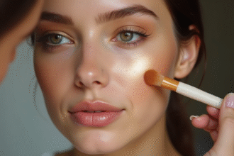 Maquillage contrasté sur une joue d'une femme naturelle