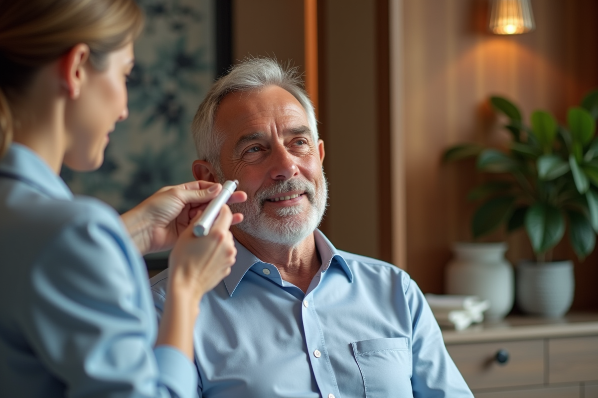 Homme en spa recevant un traitement facial radiofréquence